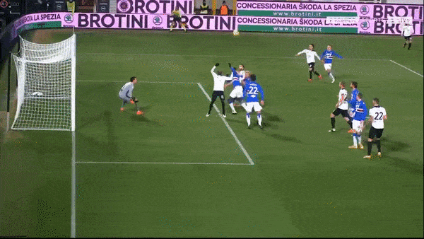 Spezia - Sampdoria 2-1: Claudio Terzi đánh đầu mở bàn, Antonio Candreva gỡ hòa, M'Bala Nzola giành chiến thắng trên chấm penalty