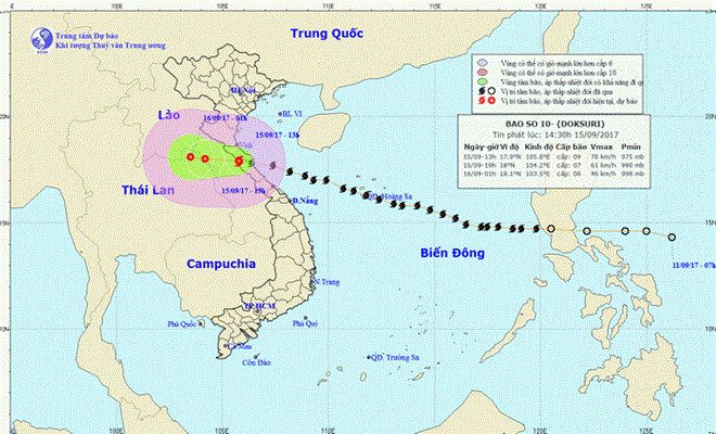 The position of the storm on September 15 (Source: nchmf.gov.vn)