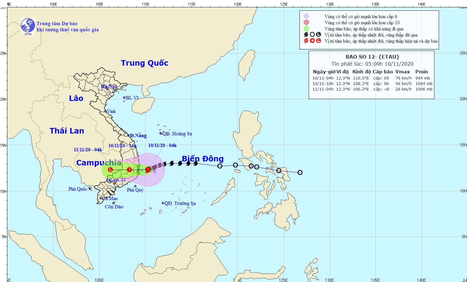 Storm Etau is close to Central provinces from Binh Dinh to Ninh Thuan on November 11