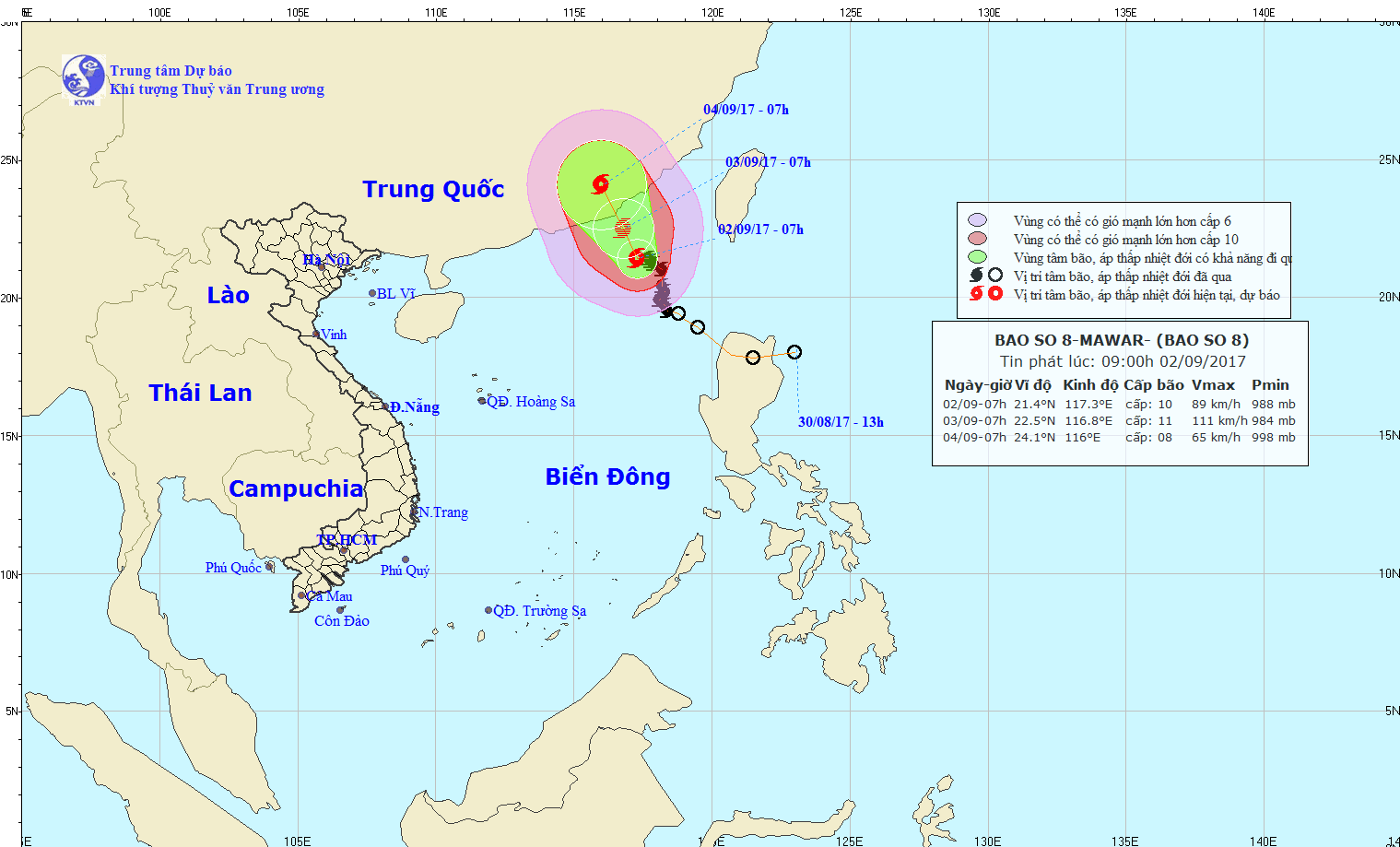 圖為8號颱風的移動方向。（圖源：中央水文氣象預報中心）