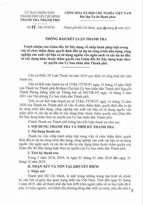 Sở Xây dựng TPHCM có nhiều thiếu sót trong công tác tham mưu ảnh 1