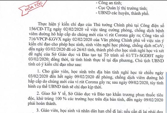 Học sinh Quảng Ngãi nghỉ học từ chiều ngày 3-2 đến 9-2 phòng dịch bệnh virus Corona ảnh 1