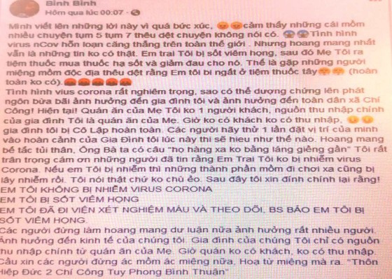 Khốn khổ vì bị tung tin đồn có người thân nhiễm virus Corona ảnh 1