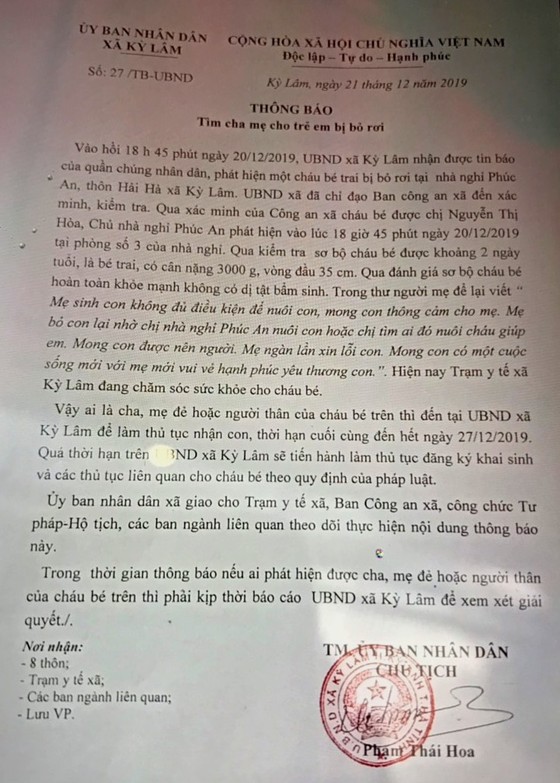 Bé trai sơ sinh nặng 3kg bị bỏ rơi tại nhà nghỉ ảnh 1