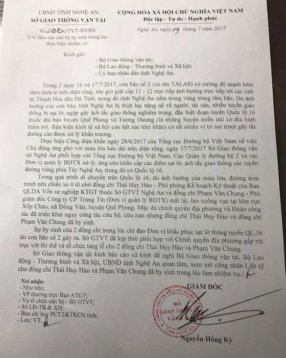 Đề nghị công nhận liệt sĩ cho 2 cán bộ giao thông ảnh 1