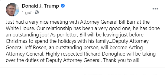 Ông Trump bổ nhiệm Quyền Bộ trưởng Tư pháp ngay ngày bỏ phiếu Đại cử tri ảnh 1