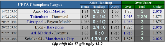 Lịch thi đấu bóng đá Champions League ngày 13-2 ảnh 1