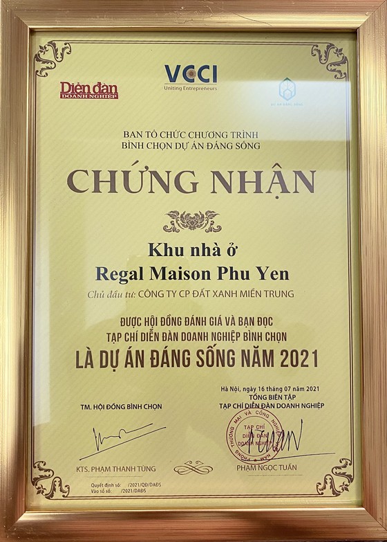 'Dự án đáng sống 2021' ghi danh Regal Maison Phu Yen của Đất Xanh Miền Trung trên bảng vàng ảnh 2