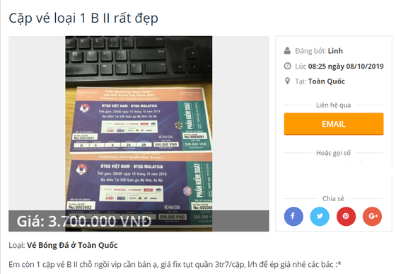 Giá vé chợ đen trận Việt Nam - Malaysia gấp 5 lần giá gốc ảnh 1
