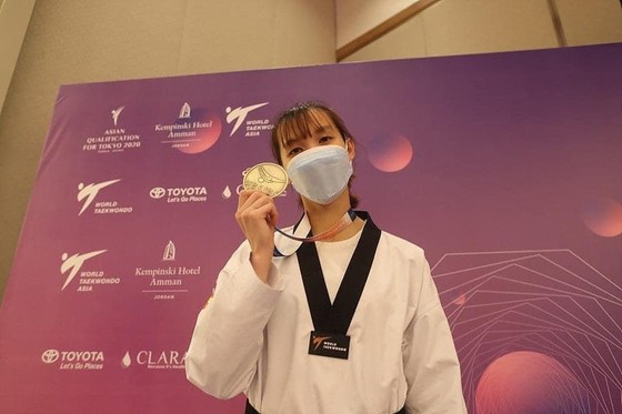 Nữ võ sĩ Trương Thị Kim Tuyền đoạt vé đến Tokyo 2020. Ảnh: Liên đoàn Taekwondo thế giới