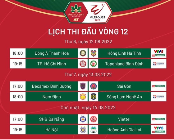 Lịch thi đấu vòng 12 V-League 2022 ảnh 1