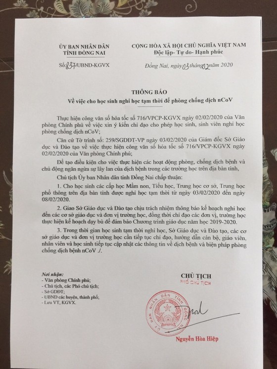 Đồng Nai cho học sinh nghỉ học tạm thời để phòng chống dịch nCoV ảnh 1