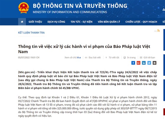 Báo Pháp luật Việt Nam bị phạt 325 triệu đồng và đình bản ấn phẩm điện tử 3 tháng ảnh 1