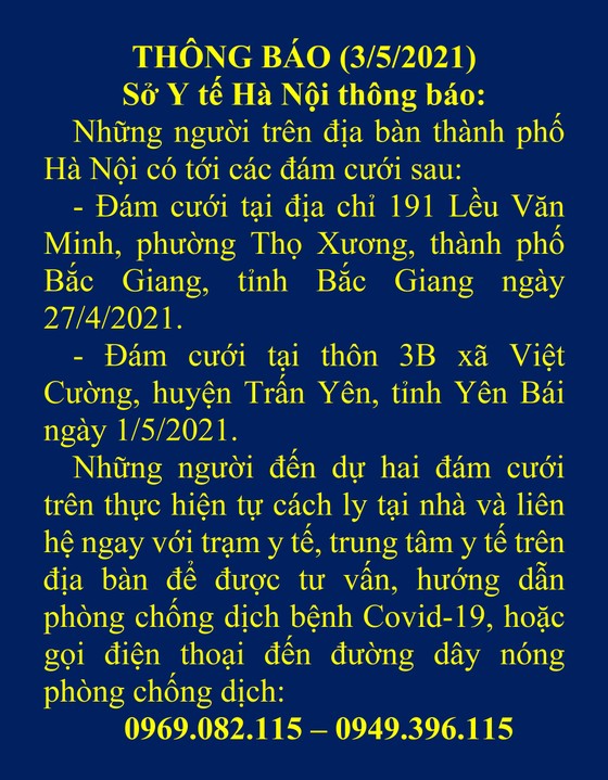 Hà Nội khẩn cấp tìm người tới dự 2 đám cưới ở Bắc Giang, Yên Bái có ca mắc và nghi mắc Covid-19 ảnh 1