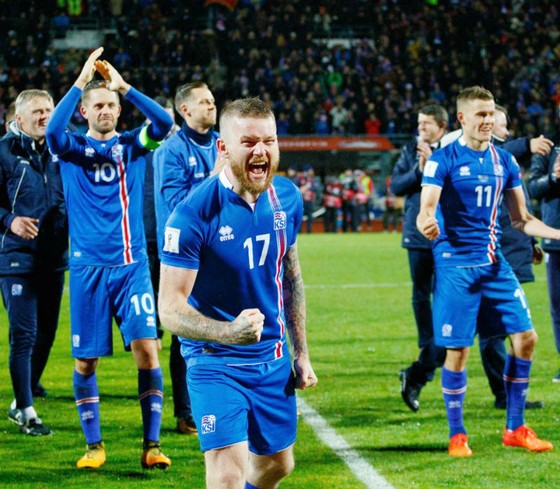 Cầu thủ Iceland mừng chiến tích lịch sử. Ảnh: EPA