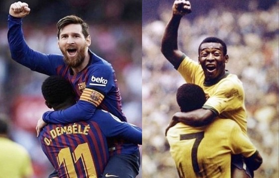 Pele đã chúc mừng Lionel Messi sau khi anh cân bằng kỉ lục ghi bàn của ông.