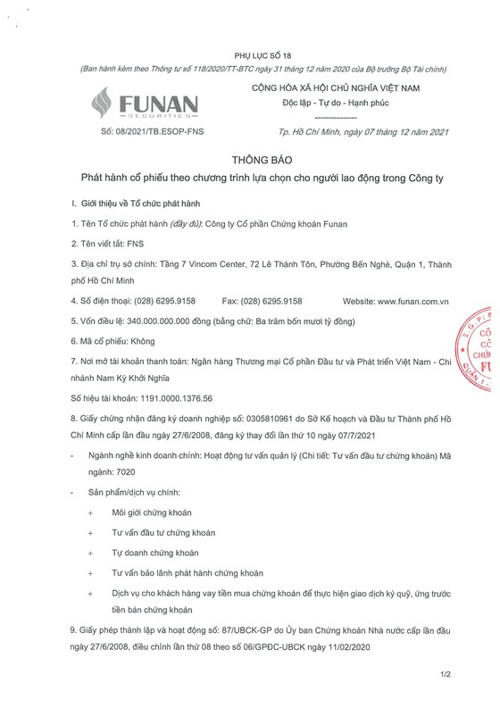 Công ty Cổ phần Chứng khoán Funan thông báo chào bán cổ phiếu ảnh 5