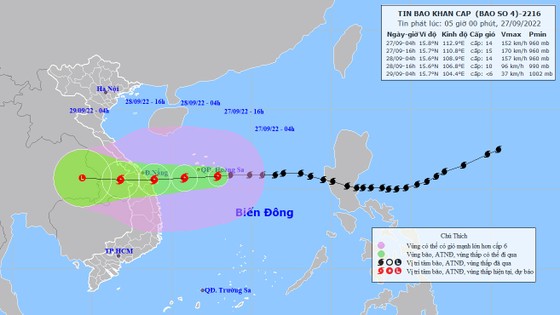 Sáng sớm mai 28-9, bão số 4 ( Noru) giật cấp 16 trên vùng biển các tỉnh Quảng  Trị - Bình Định ảnh 1