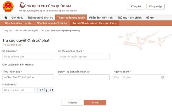 Người dân nộp phạt vi phạm giao thông qua Cổng Dịch vụ công Quốc gia ảnh 1