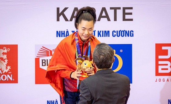 Võ sĩ Nguyễn Thị Ngoan là một trong những tuyển thủ thi đấu nội dung kumite đồng đội nữ. Ảnh: D.Q