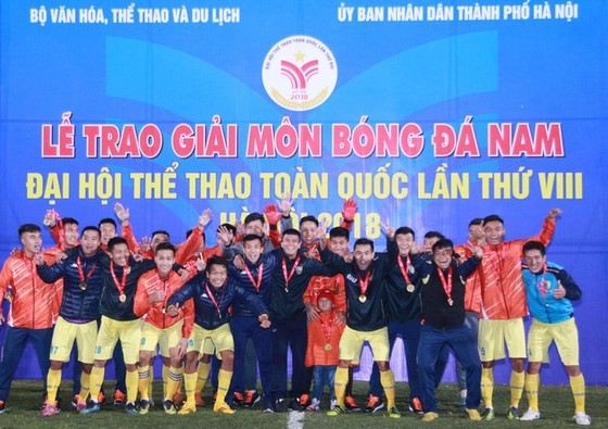 Hà Nội đang là đương kim vô địch bóng đá nam Đại hội thể thao toàn quốc. Ảnh: N.A