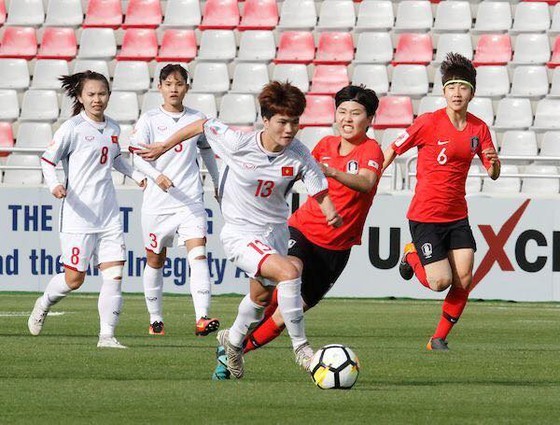 Tuyển nữ Việt Nam từng thất bại 0-3 trước Hàn Quốc ở vòng loại Olympic Tokyo 2020. Ảnh: AFC