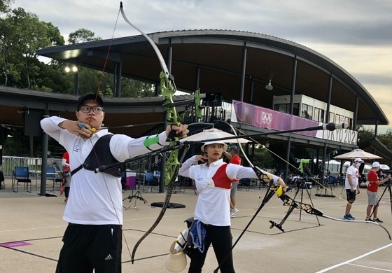 Hai cung thủ Phi Vũ và Ánh Nguyệt từng dự Olympic Tokyo 2020. ẢNH: THU SÂM