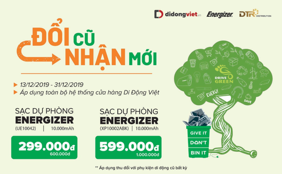 Thu phụ kiện cũ, đổi sạc dự phòng Energizer để bảo vệ môi trường cùng Di Động Việt ảnh 1