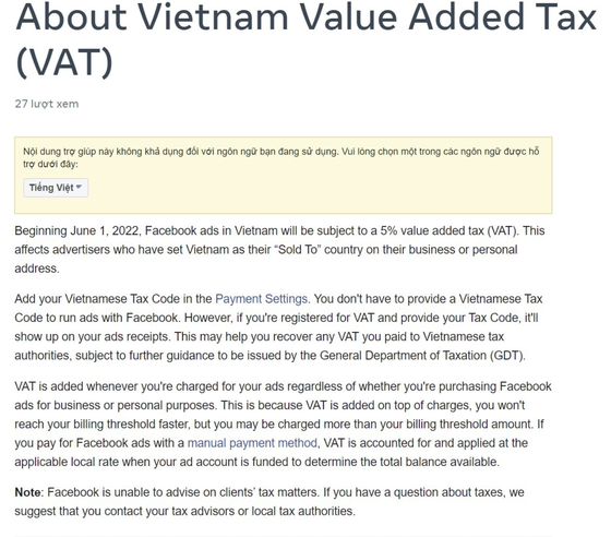 Facebook thu 5% phí quảng cáo để nộp thuế ở Việt Nam ảnh 1