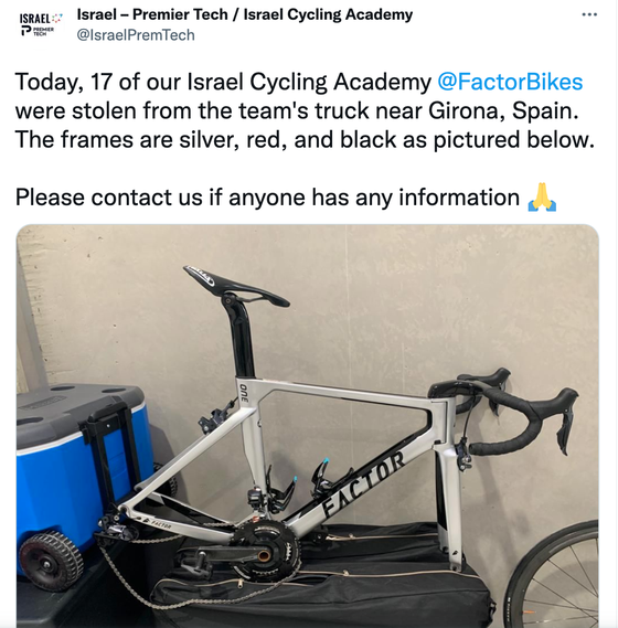 Đội Israel Cycling Academy bị trộm 17 chiếc xe  ảnh 1