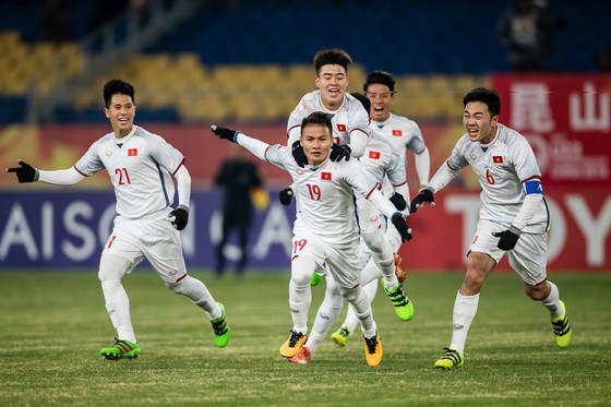 Các chàng trai U23 Việt Nam kiêu hãnh tiến vào trận chung kết châu Á.