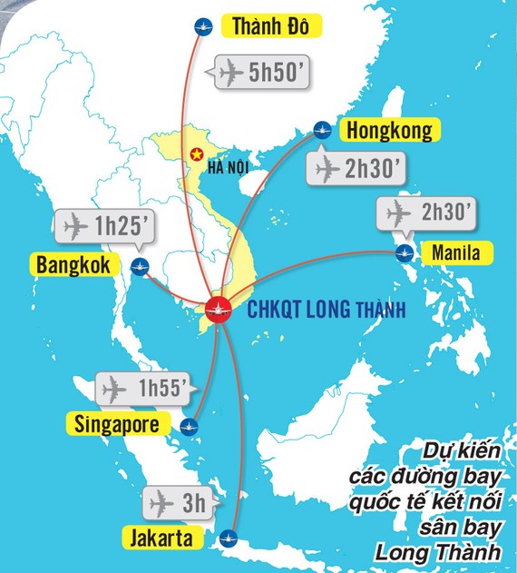 Dự kiến các đường bay quốc tế kết nối sân bay Long Thành