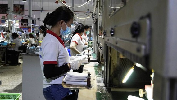 隆安要求企业暂停运营 越南Ching Luh鞋类有限责任公司(隆安省滨沥县顺道工业区)的工人。(图源:黄南)