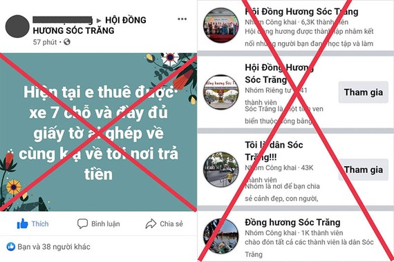 Giả trang Hội đồng hương kêu gọi người dân về quê có thu phí Các trang giả mạo Hội đồng hương Sóc Trăng với nội dung sai sự thật
