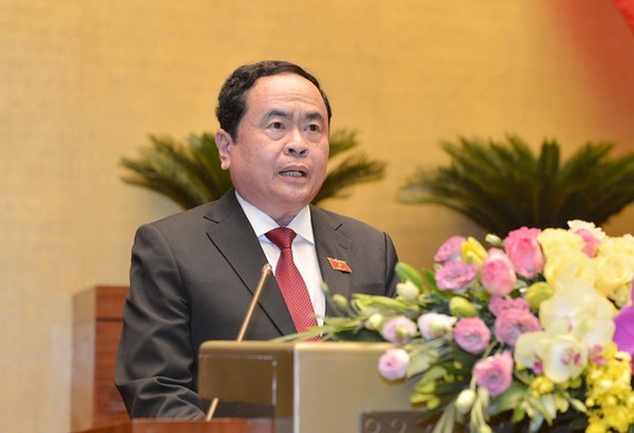 Chủ tịch Ủy ban Trung ương MTTQ Việt Nam Trần Thanh Mẫn trình bày báo cáo trước Quốc hội, sáng 20-5-2020. Ảnh: QUOCHOI