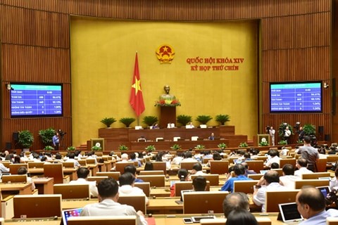 Quốc hội biểu quyết thông qua các luật sửa đổi, bổ sung sáng 17-6. Ảnh: QUANG PHÚC