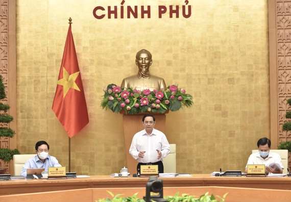 Thủ tướng Phạm Minh Chính chủ trì phiên họp Chính phủ thường kỳ tháng 8 năm 2021. Ảnh: VIẾT CHUNG