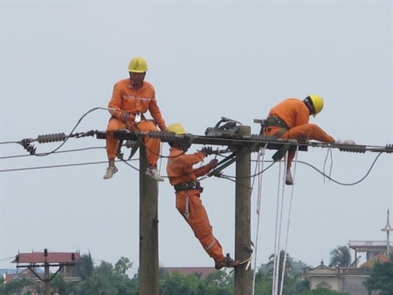 Workers of the Power Company of Bac Ninh check electrical cables. — VNA/VNS Photo