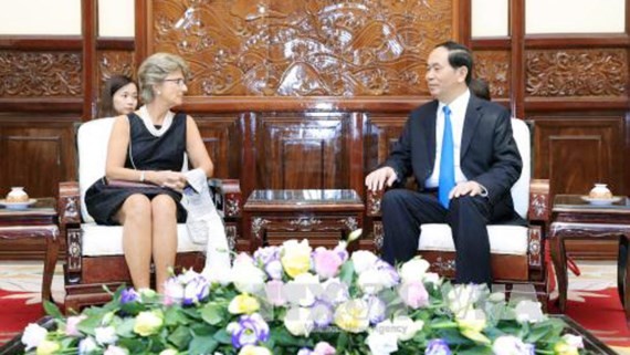Vietnamese President Tran Dai Quang receives Spanish ambassador Jesus Figo Lopez Palop (Photo:VNA)