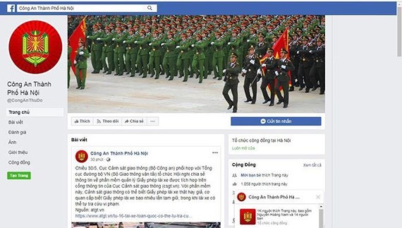 Hanoi City Police receives public complaints via www.facebook.com/CongAnThuDo