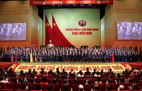 Members of the newly-elected Party Central Committee make debut on the last day of the 13th National Party Congress on February 1. (Photo: VNA)
