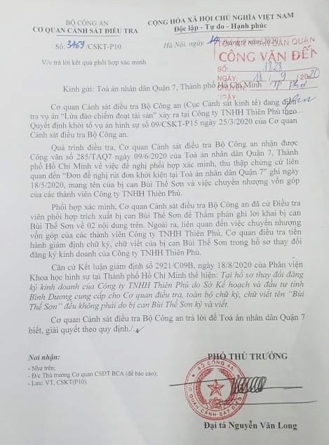 Dự án Khu dân cư Hòa Lân: Bộ Công an phát hiện chữ ký giả trong hồ sơ của Công ty Thiên Phú