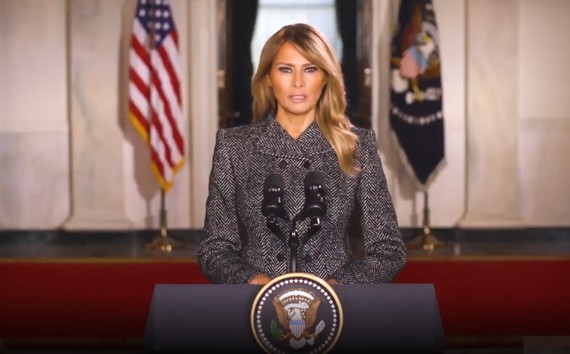 Đệ nhất phu nhân Mỹ Melania Trump đưa ra thông điệp video chia tay Nhà Trắng, trong clip dài 6 phút, ngày 18-1. Ảnh cắt từ clip