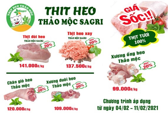 Sagrifood giảm 20% giá thịt heo thảo mộc dịp tết