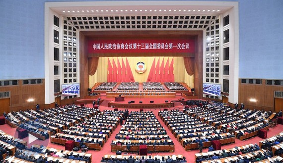 中國全國政協十三屆二次會議今日開幕。圖為中國全國政協十三屆一次會議開幕現場。（圖源：新華社）