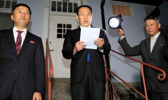 朝方代表發表聲明，談判破裂失敗。（圖源：AP）
