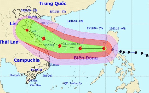 圖為13號颱風的移動方向。（圖源：國家水文氣象預報中心）