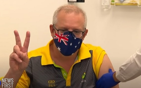 澳洲總理莫里森率先接種新冠疫苗。（圖源：互聯網）
