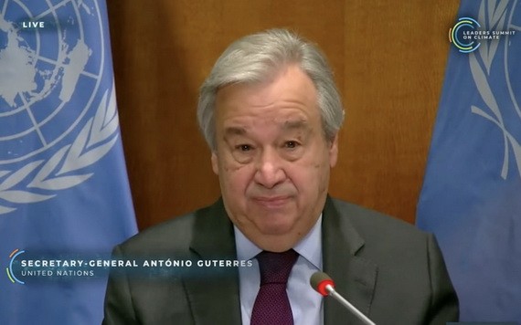 聯合國秘書長古特雷斯以視頻方式出席領導人氣候峰會，並發表致辭。（圖源：視頻截圖）