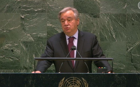 現任聯合國秘書長古特雷斯當地時間7日向會員國闡述他擔任第二個5年任期的願景。（圖源：視頻截圖）